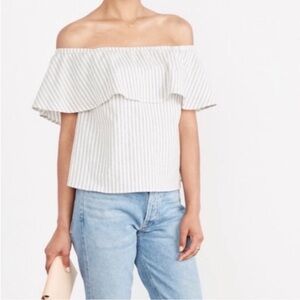 Amour Vert Claudette Off Shoulder Top in Natural Chateau Stripe
